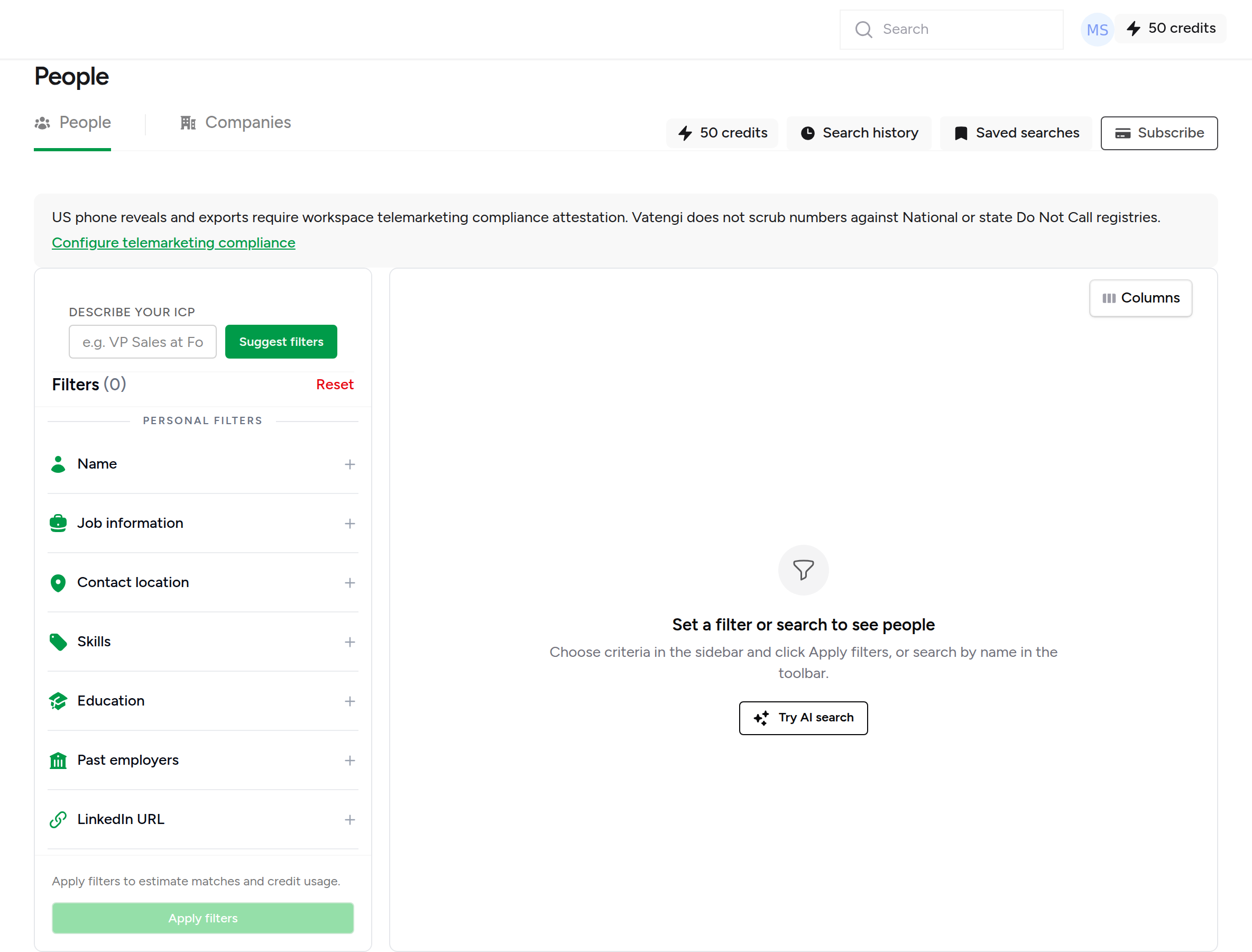 Vatengi Contact Search — filter people and reveal verified work emails