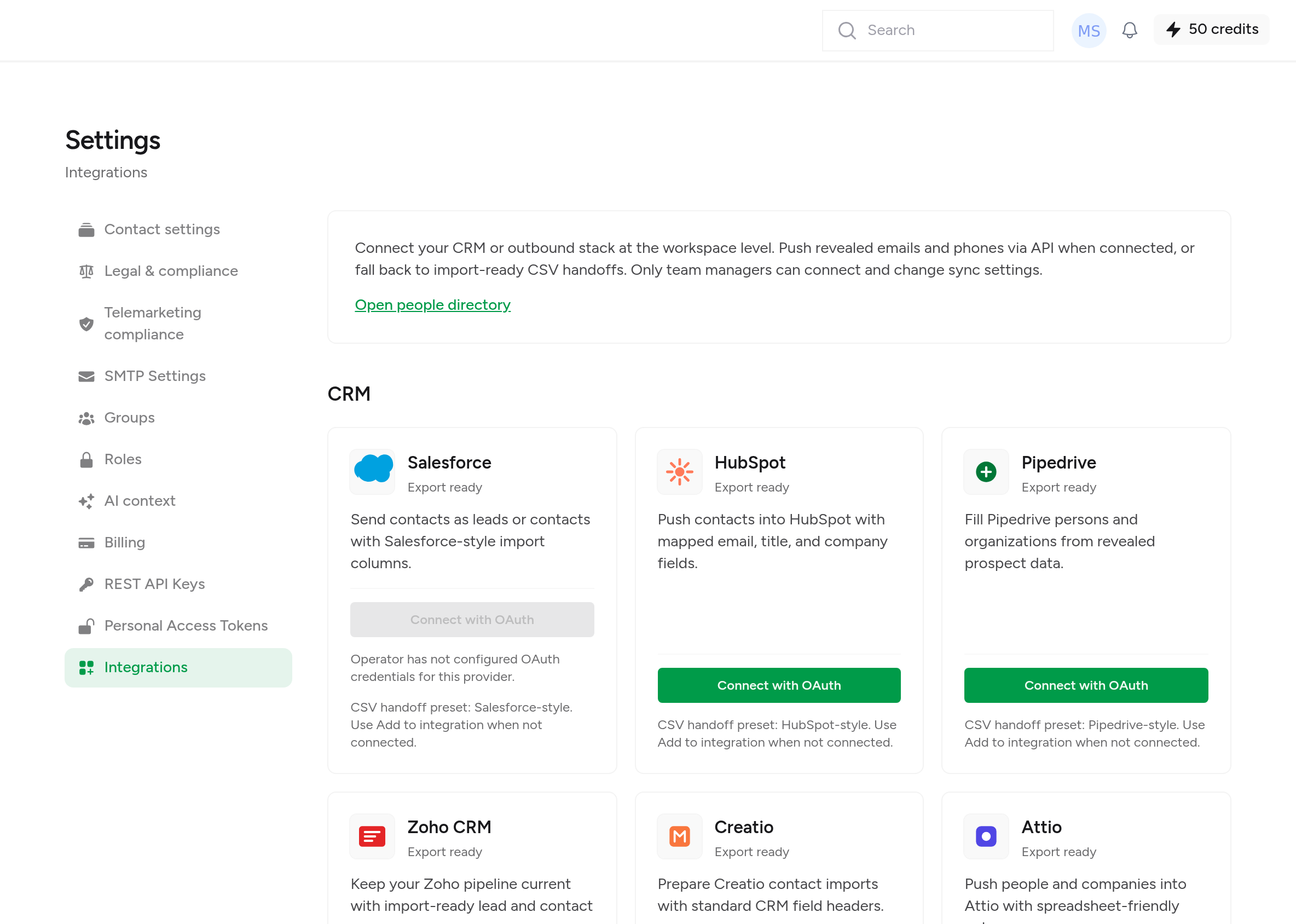 Vatengi Integrations — connect CRM and outbound tools