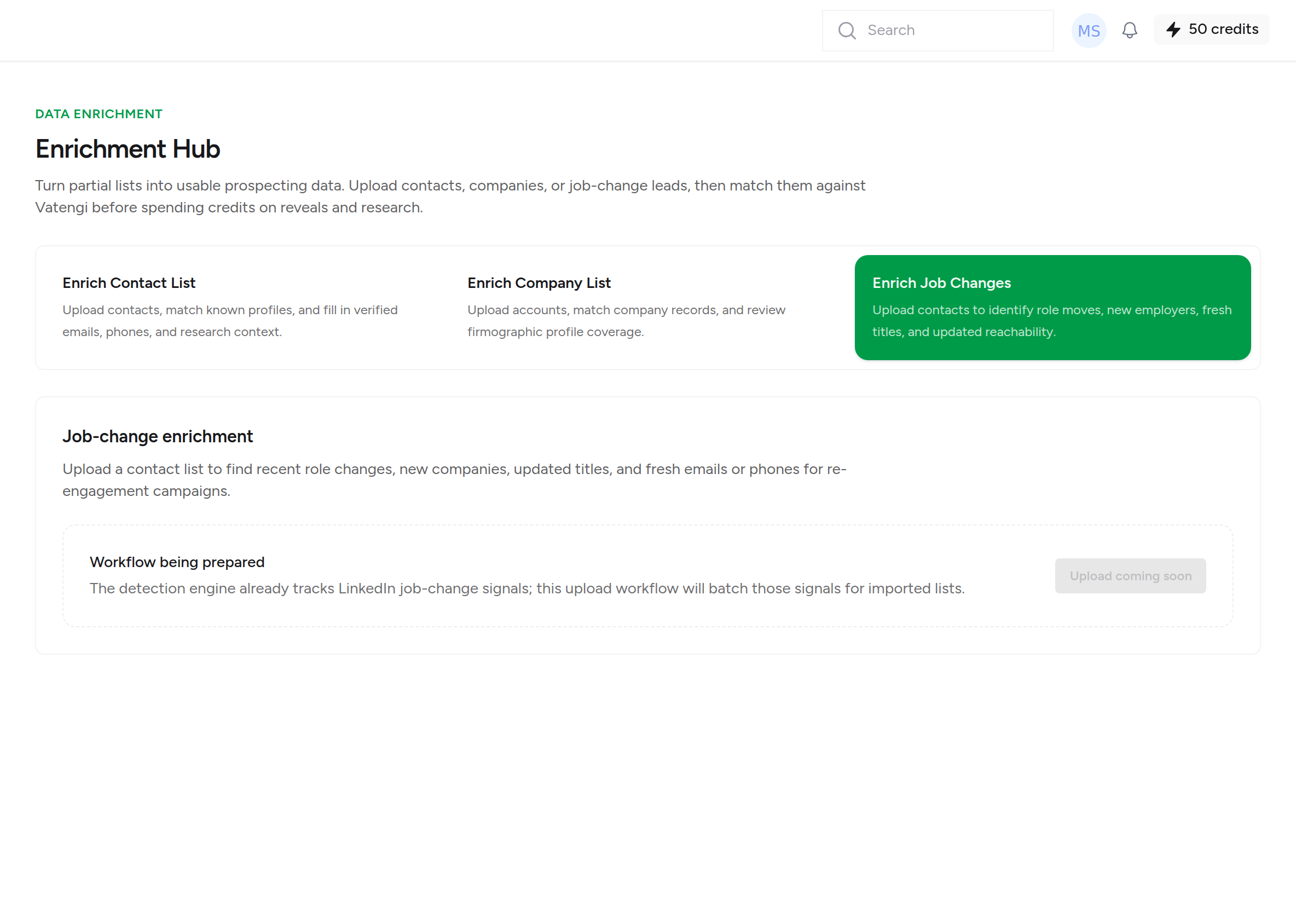 Vatengi Job Change Monitor — track role moves on revealed contacts